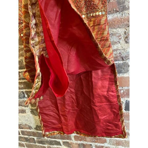 Beaded Ethnic Tunic Top Burnt Orange/Red/Gold Sleeveless V-Neck Women’s Size 38 - Picture 8 of 11